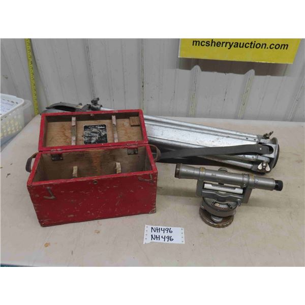 11" Level with Tripod - Surveyors Transit in Wooden Box