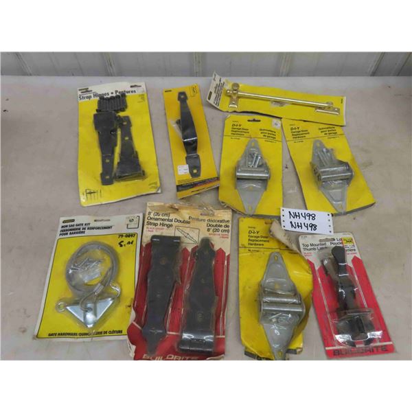 Assorted New in Packs hinges ; Strap, Garage, Gate Kit, Thumb Latch