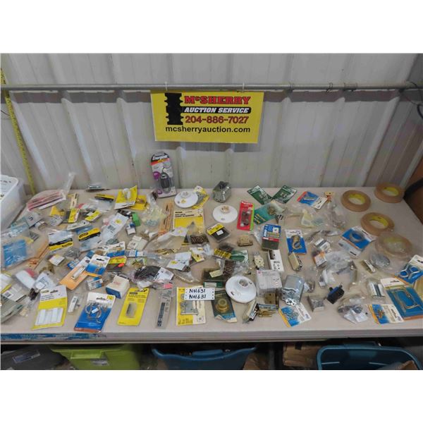 Large Assortment Packed Hardware : Wire, Clips, Hooks, Hinges, Bulbs, Door Stops, + much more