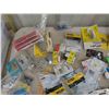 Image 2 : Large Assortment Packed Hardware : Wire, Clips, Hooks, Hinges, Bulbs, Door Stops, + much more