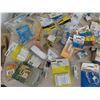 Image 3 : Large Assortment Packed Hardware : Wire, Clips, Hooks, Hinges, Bulbs, Door Stops, + much more
