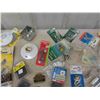 Image 6 : Large Assortment Packed Hardware : Wire, Clips, Hooks, Hinges, Bulbs, Door Stops, + much more