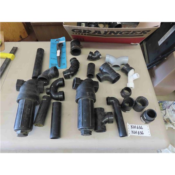 Assorted Plumbing Parts- New + Used: PVC Pieces, Banjo T Strainers, 90s, Ferncos + Cutter 