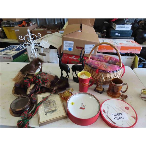 Mukluks, Plates, Wicker Basket, Lord Nelson Mug, Jewellery Tree, plus more 