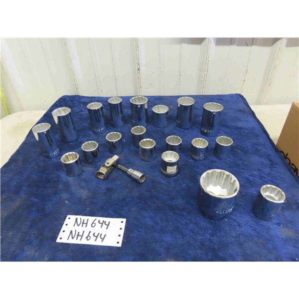 20 Various Sockets : (2) 3/4" drive, (18) 1/2" drive - Assorted Sizes - Deep + Shallow 