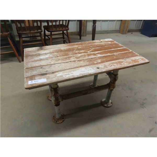 Custom Wooden Table with Cast Pipe Base 19" x 20" x 32" 