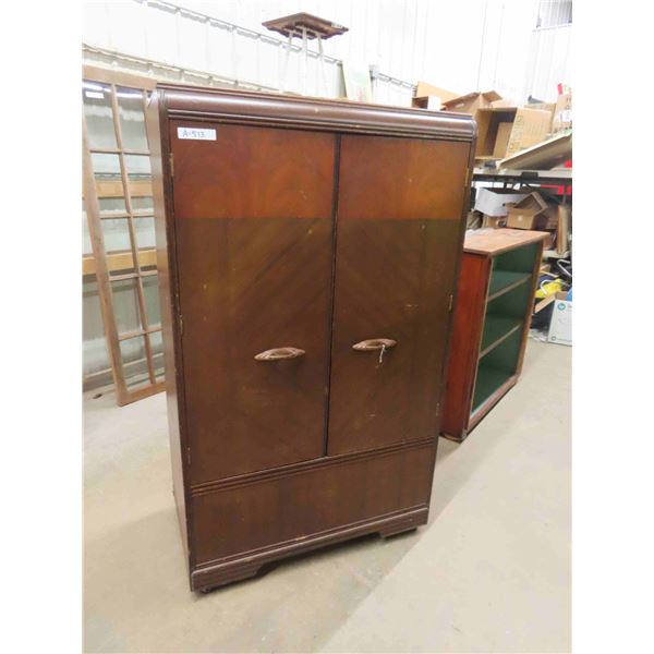 Antique Wooden 2 Door Armoire/ Clothes Closet on Casters 20" x 36" x 61" 