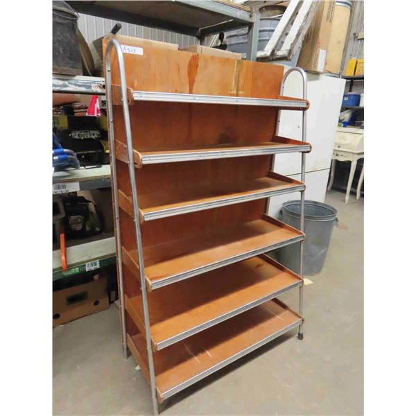 Vintage Chrome + Wood Display Shelf - Vincent DeVita Enterprises 17" x 37" x 59" 