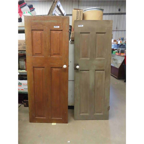 2 Antique Interior Farm House Doors with Porcelain Knobs 29.5" x 77" +  