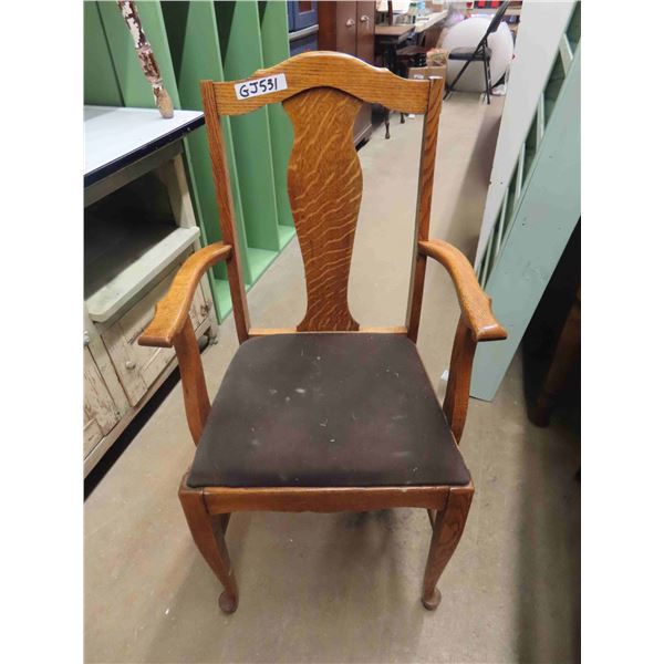 Quarter Cut Oak Arm Chair with Cushioned Seat