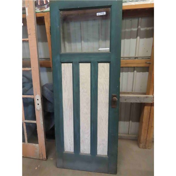 Exterior Wooden Door with Window - Mission Style - with Door Handle + Hinges