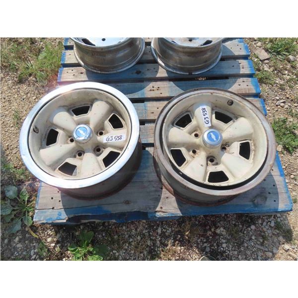 2 Chevy White Spoked Rims with Center Caps + 1 Beauty Ring 16" 