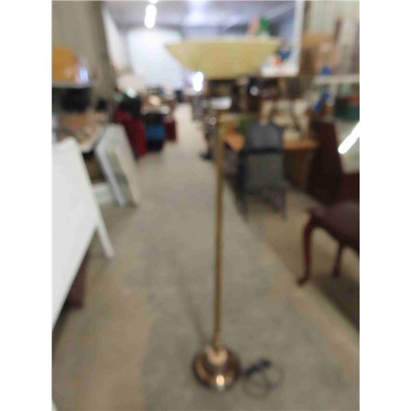 Brass torchier Floor Lamp with Marble in Base + Glass Shade 63" Tall 