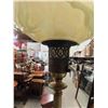 Image 4 : Brass torchier Floor Lamp with Marble in Base + Glass Shade 63" Tall 