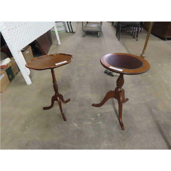 2 Small 3 Leg Pedestal Plant Stands - 1 with Leather inlay