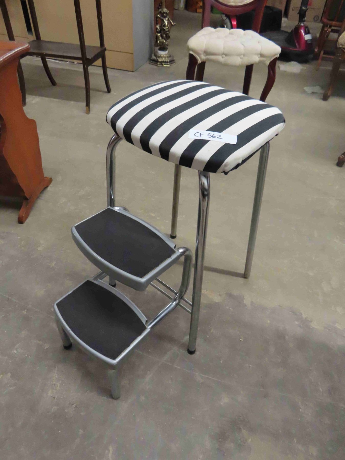 Chrome With Upholstered Seat 2 Step Kitchen Bench/ Stepper