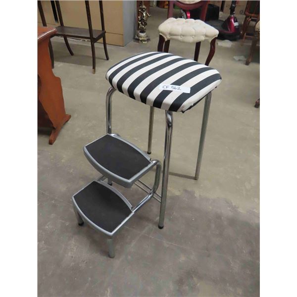 Chrome With Upholstered Seat 2 Step Kitchen Bench/ Stepper