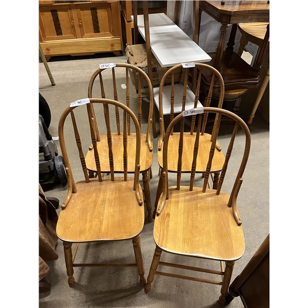 4 Solid Wood Windsor Style Dining Side Chairs