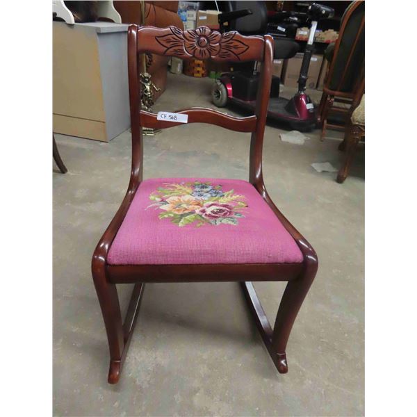 Rose back Rocking Chair with Needlepoint Look Upholstered Seat