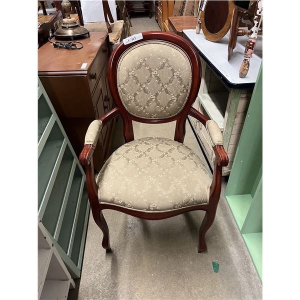Wooden Arm Chair with Upholstered Back, Seat + Arms
