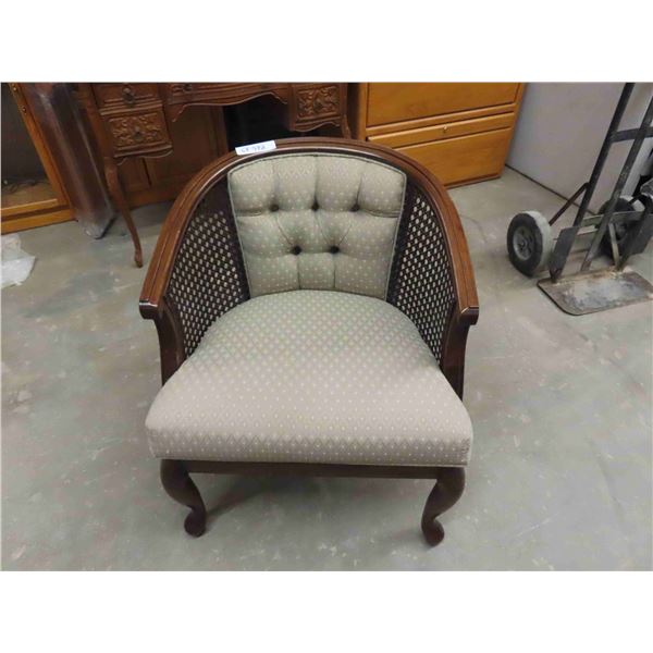 Nice + Comfy Wood with Upholstered Back + Seat with Wicker Sides Arm Chair