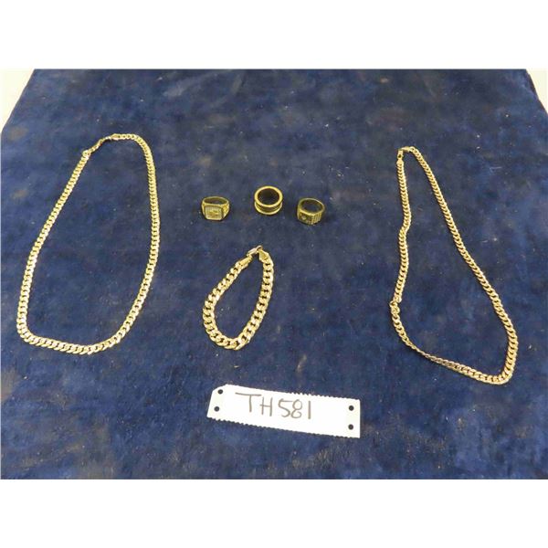 Gold Fashion Jewellery - Looks Real But it's Not ; 3 Rings, Bracelet, 2 Necklaces