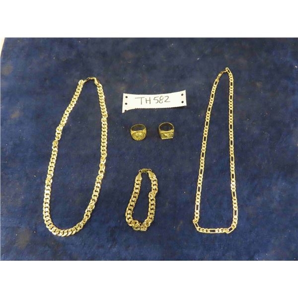Glimmering Gold Look Bling ; 2 Necklaces, 2 Rings, Bracelet