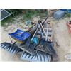 Image 1 : Pallet with Mostly ; Shovels, Potato Fork, chopper, Cultivator, Rake