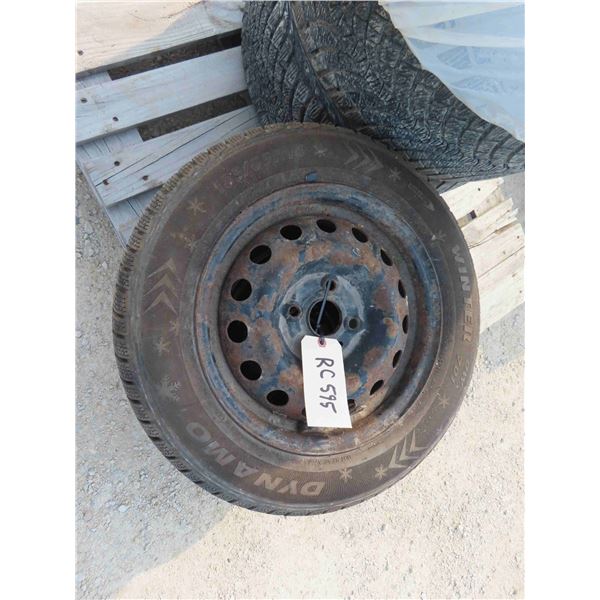 Pair of 4 Bolt Rims with Dynamo 185-65 R14 Winter Tires - Good Tread