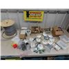 Image 1 : Variety of Electrical Parts; Partial Roll of Wire BX Cable, Switches, Light Sockets, 