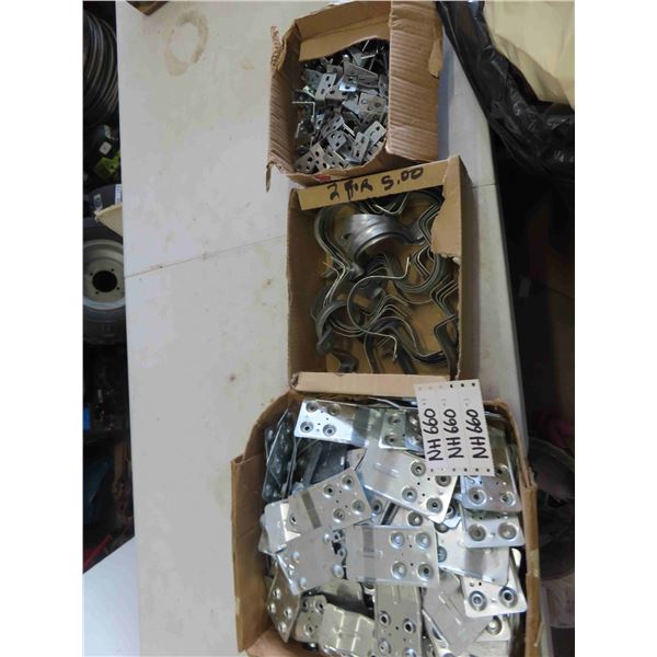 Box of Speed Clip Brackets, Box of Cabinet Hinges, Pipe Hanger Brackets