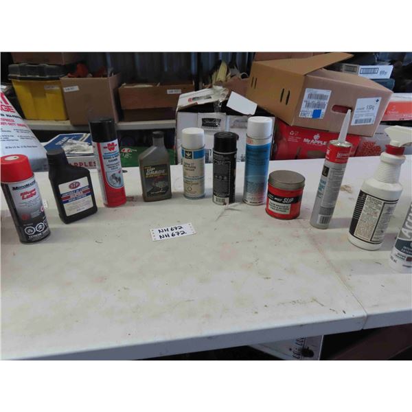 Assorted Auto Fluids ; Brake Cleaner, Engine Wear Fluid, Degreaser, Silicone Lube,