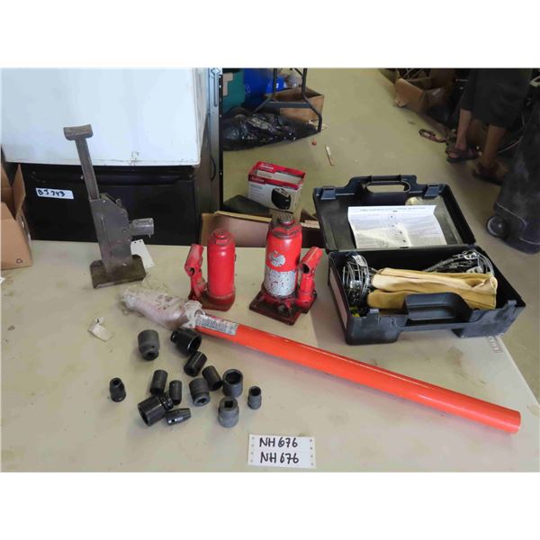 2 Bottle Jacks, Radial Tire Cable Chains, 1/2" Impact Sockets