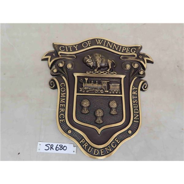 Very Heavy City of Winnipeg Buffalo Shield Bronze Plaque 15" x 15.5" 