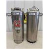 Image 1 : 2 Large Chrome Syrup Premix Canisters - 1 Has 7Up Logo, 24.5" Tall