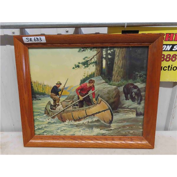 Framed Print 2 Guys in Canoe Hunting a Bear - Signed 19" x 23" 