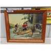 Image 1 : Framed Print 2 Guys in Canoe Hunting a Bear - Signed 19" x 23" 