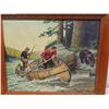 Image 5 : Framed Print 2 Guys in Canoe Hunting a Bear - Signed 19" x 23" 