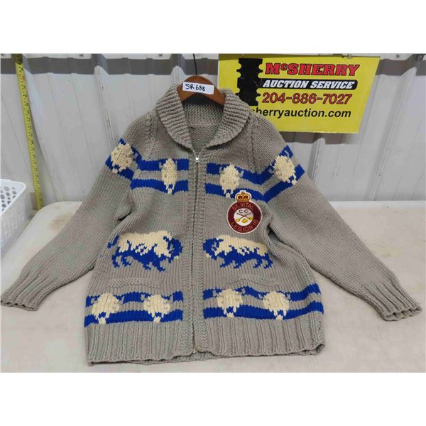 Vintage Wool Curling Sweater - Buffalos with St. Vital Curling Patch - Easy Sz L/ XL 