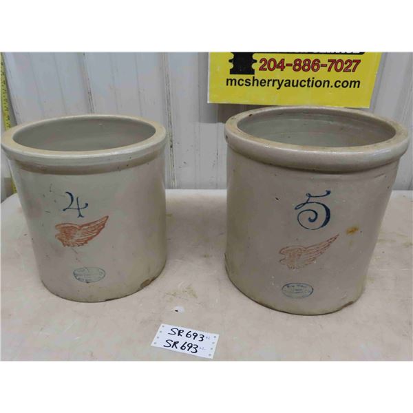 Red Wing 4 + 5 Gal Crocks - Repairs Done to 4 Gal