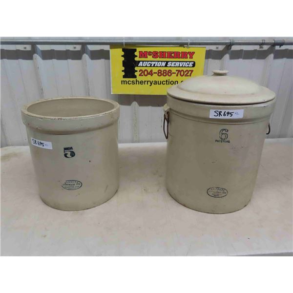 Medalta 5 Gal Crock + 6 Gal Crock with Lid - chipped