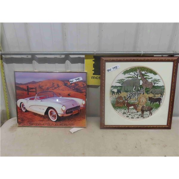 Picture '57 Corvette 16" x 20", Needlepoint African Animals 20" x 20" 