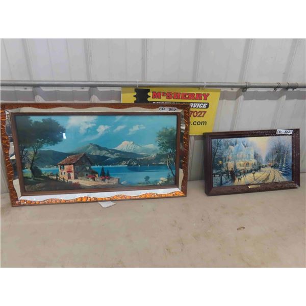 2 Framed Pictures ; 17.5" x 32"  + 12" x 20" 