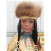 Image 2 : Indigenous Character in Hand Stitched Deer Hide Outfit with Porcelain Face - 29" Tall
