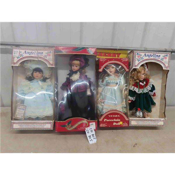 4 Porcelain Dolls in Boxes 18" Tall