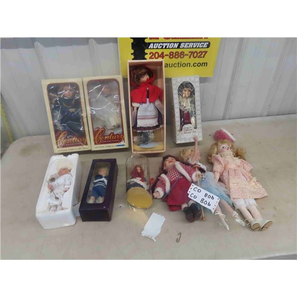 10 Porcelain Dolls - 7 with Boxes 7" - 14" Tall