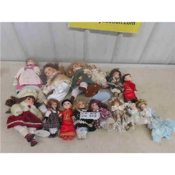14 Porcelain Dolls 8" to 12" Tall