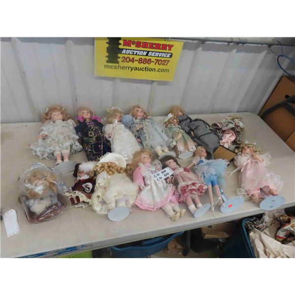 14 Porcelain Dolls 8" to 16" Tall