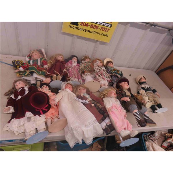 13 Porcelain Dolls - Variety from 16" to 20" Tall 
