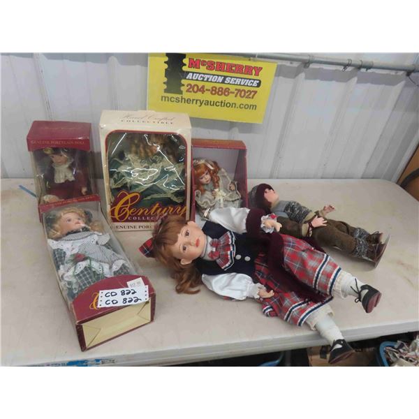 6 Porcelain Dolls - 4 with Boxes - 12" to 24" Tall 